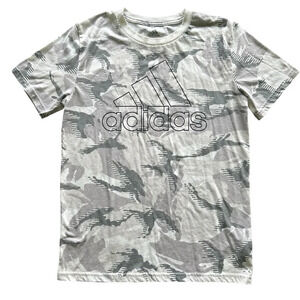 Adidas Shirt Youth Large 14/16 White Gray Camo Athletic Gym Casual Tee Boys